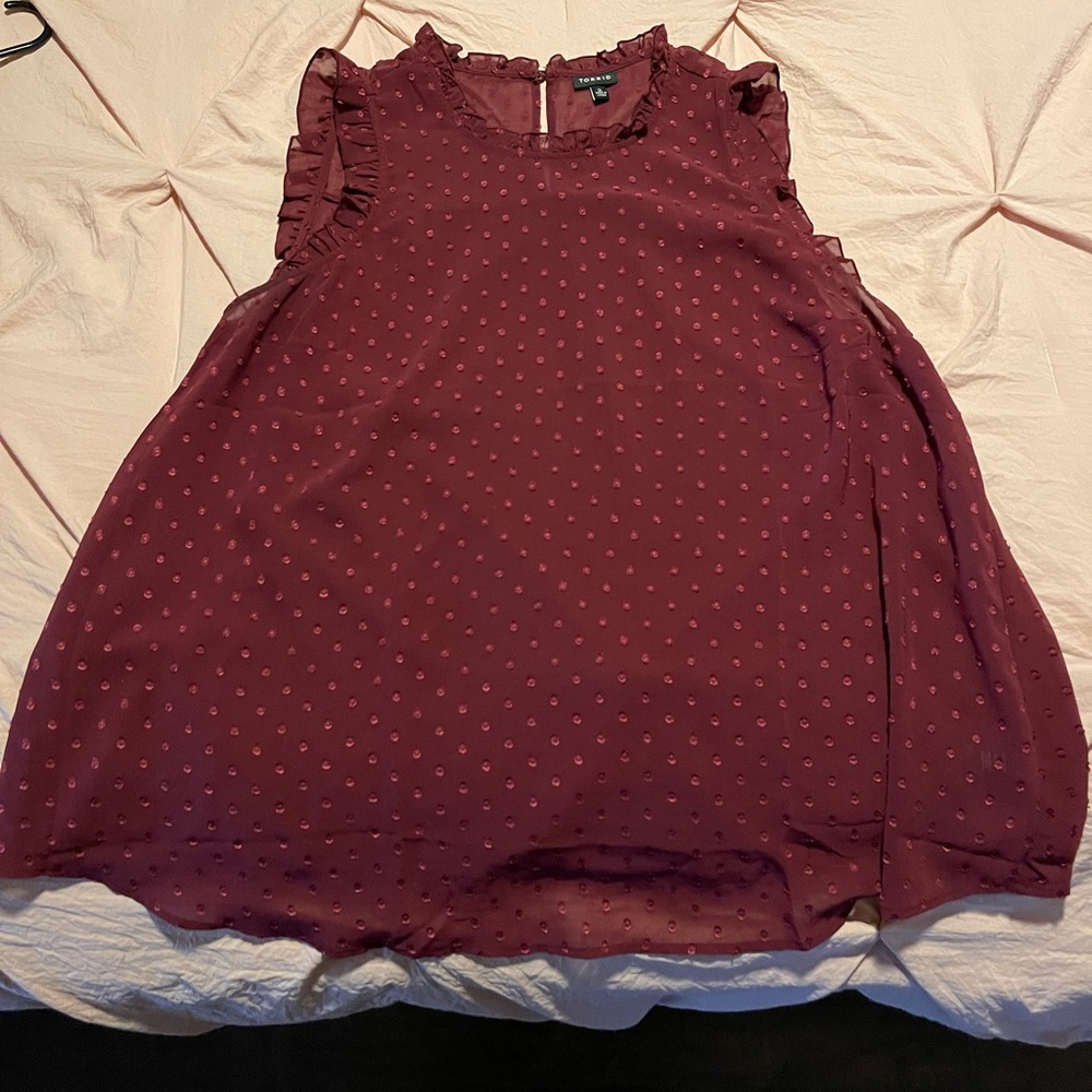 TORRID Burgundy Chiffon Polka Dot Tank